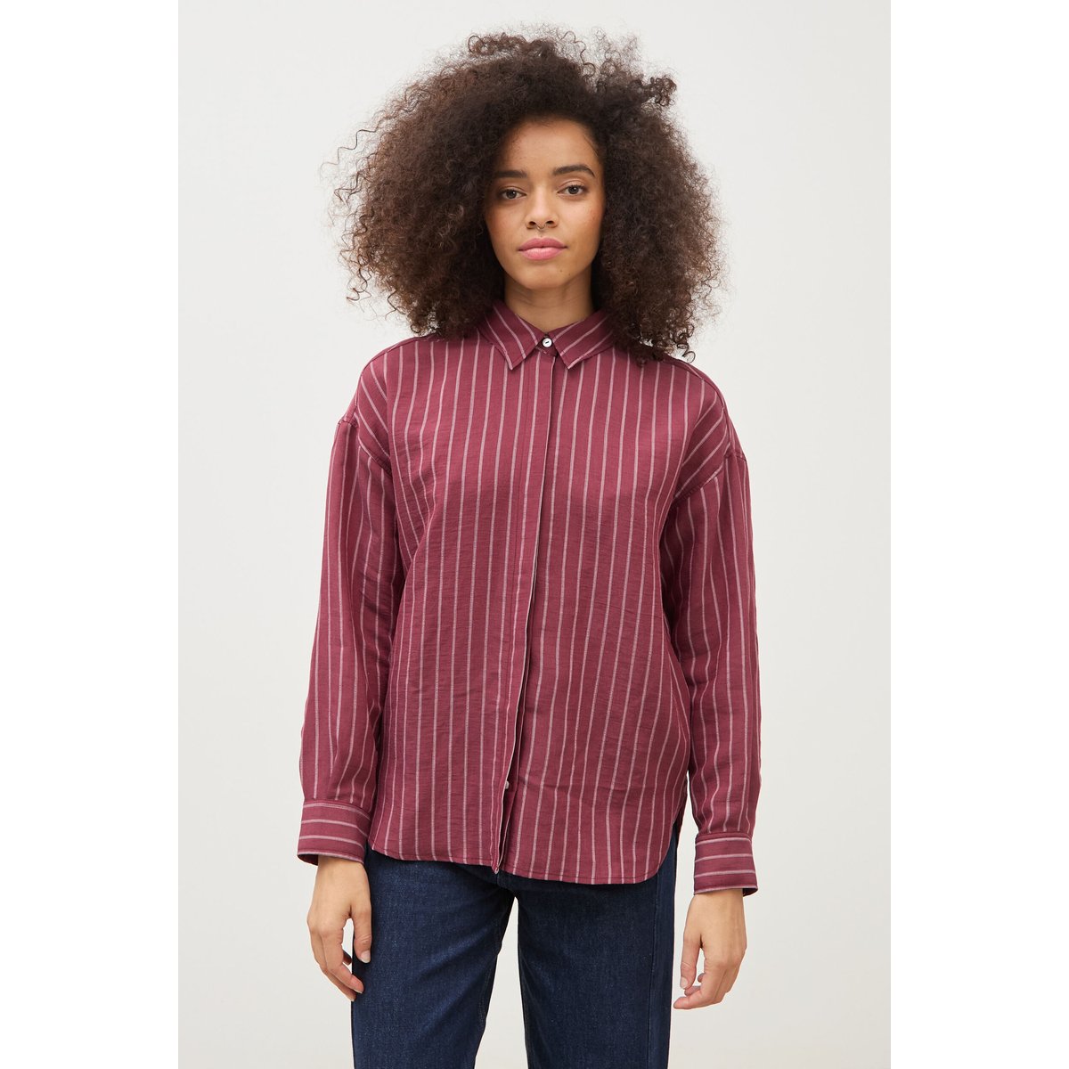 Chemise droite manches longues fluide bordeaux, BONOBO