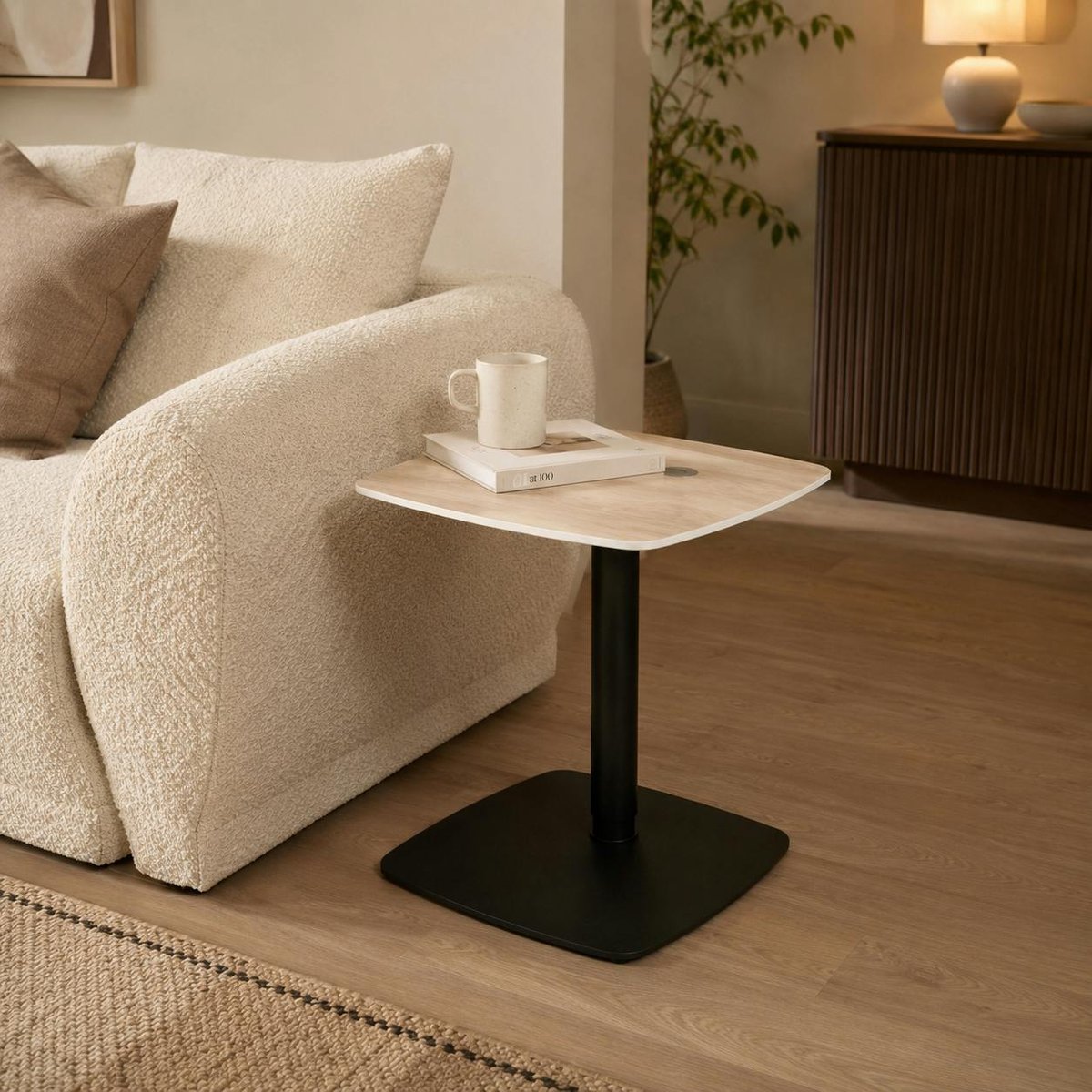 Table d'appoint réglable en hauteur, plateau céramique LUGANO décor chêne, PIER IMPORT