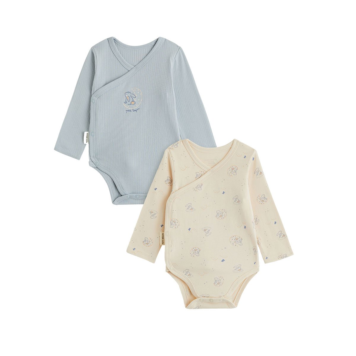 Lot de 2 bodies bébé manches longues ouverture croisée Voix Lactée bleu, PETIT BEGUIN