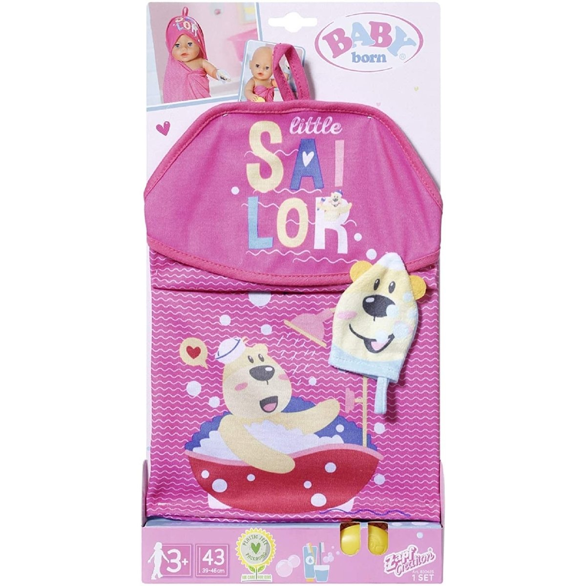 BABY born Bath Serviette de bain à capuche et gant de toilettes multicolore, ZAPF CREATION