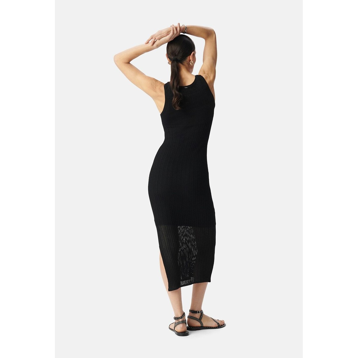 Sleeveless Maxi Dress in Openwork Knitwear black, IKKS