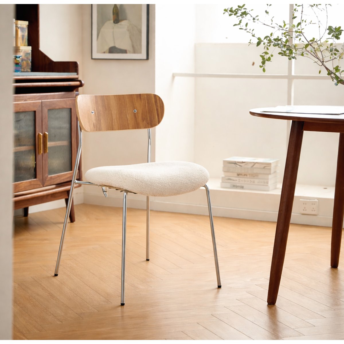 Lot de 2 chaises métal et bouclette, LINCOLN blanc, NORDLYS