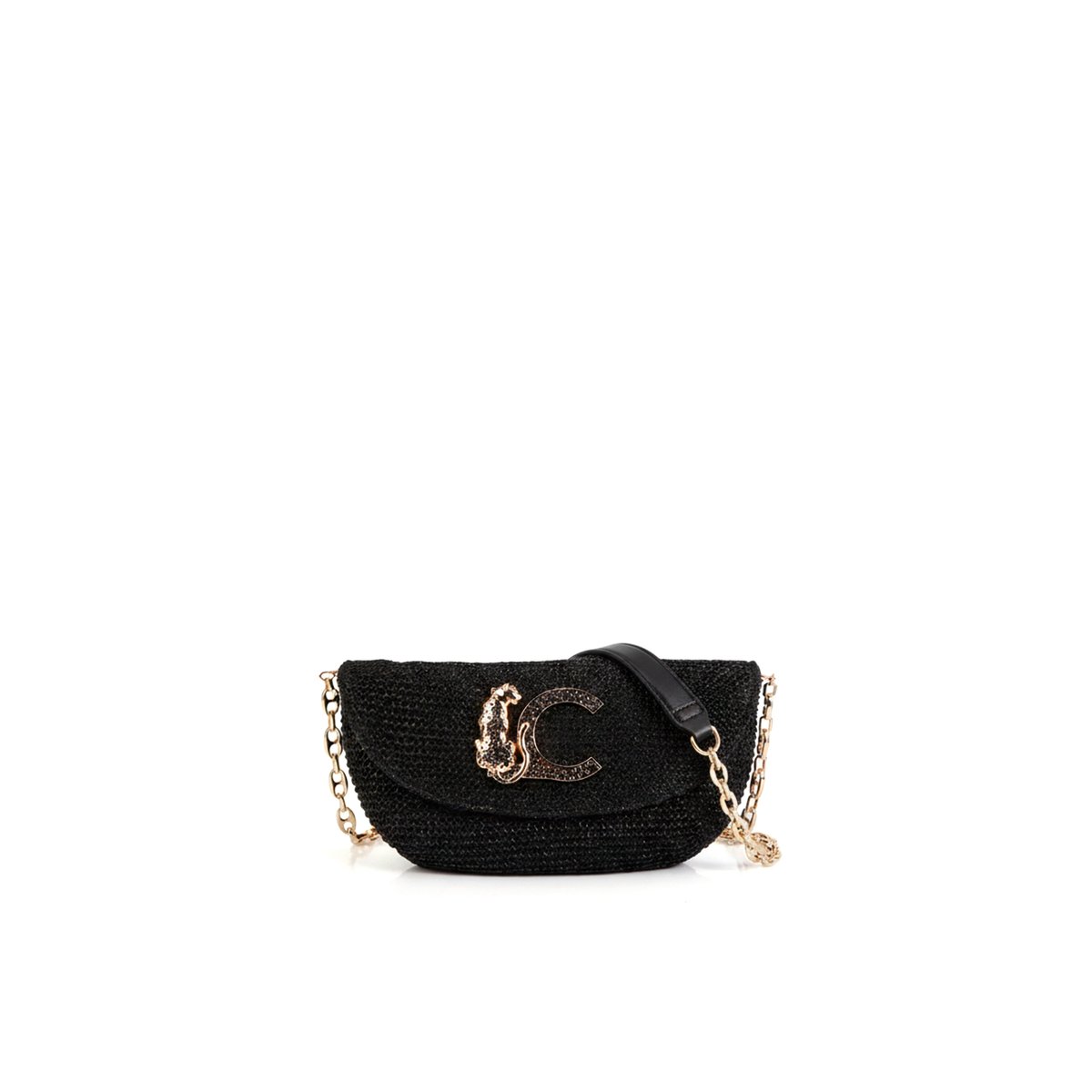 Sac à bandoulière tressé avec logo panthère noir, LOLA CASADEMUNT