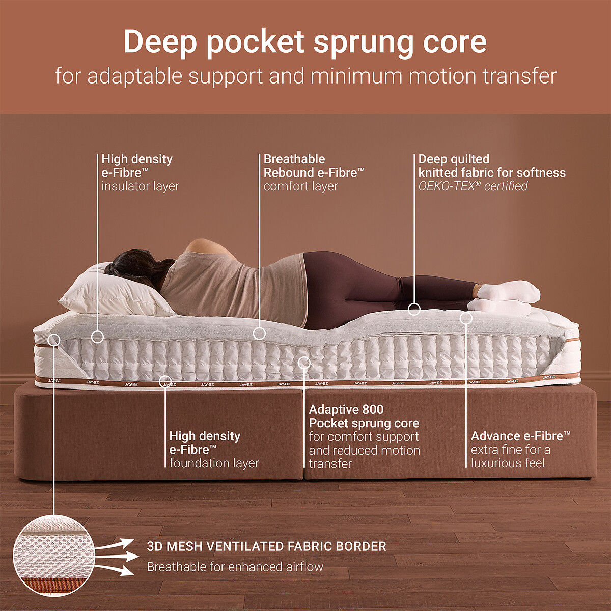Jay-Be® Ryze 800 Pocket Sprung Mattress white/brown, JAY-BE