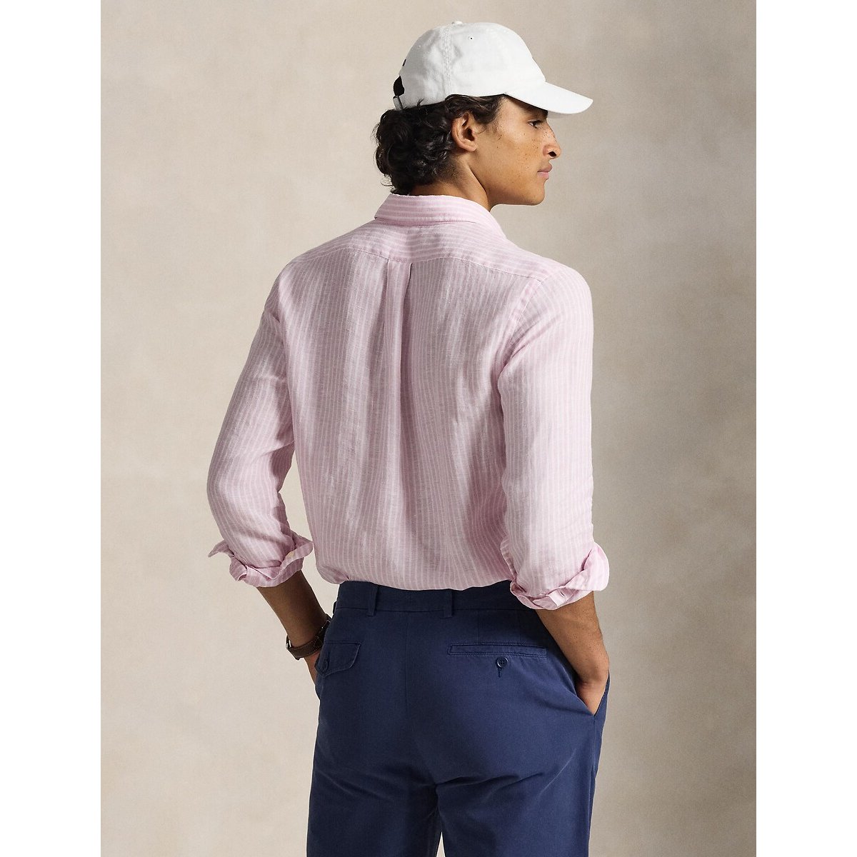 Chemise rayée Custom Fit en lin rose/blanc, POLO RALPH LAUREN