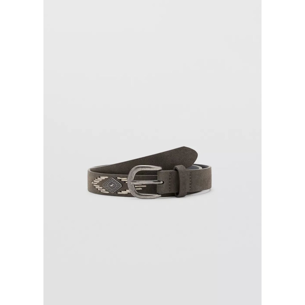 Ceinture en cuir avec détails brodés gris, MANGO TEEN