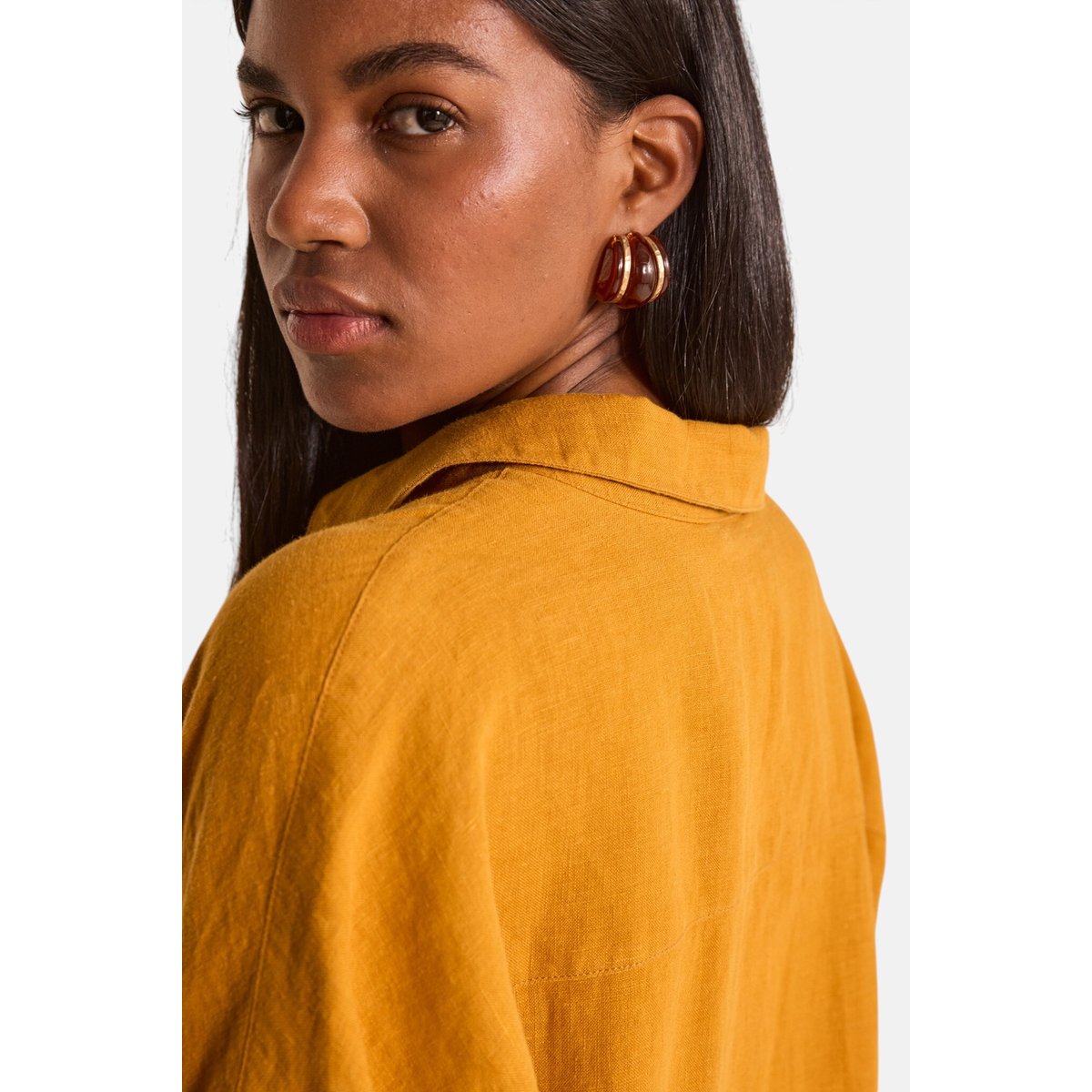 Robe chemise droite en lin LAYA ocre, Maison 123