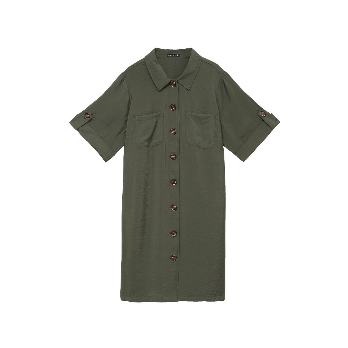 Robe droite courte col chemise vert kaki, BREAL