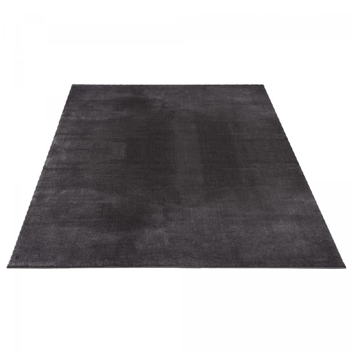 Tapis salon LYN10 LAVABLE, soft et soyeux, tapis uni à l'aspect Shaggy anthracite, UN AMOUR DE TAPIS