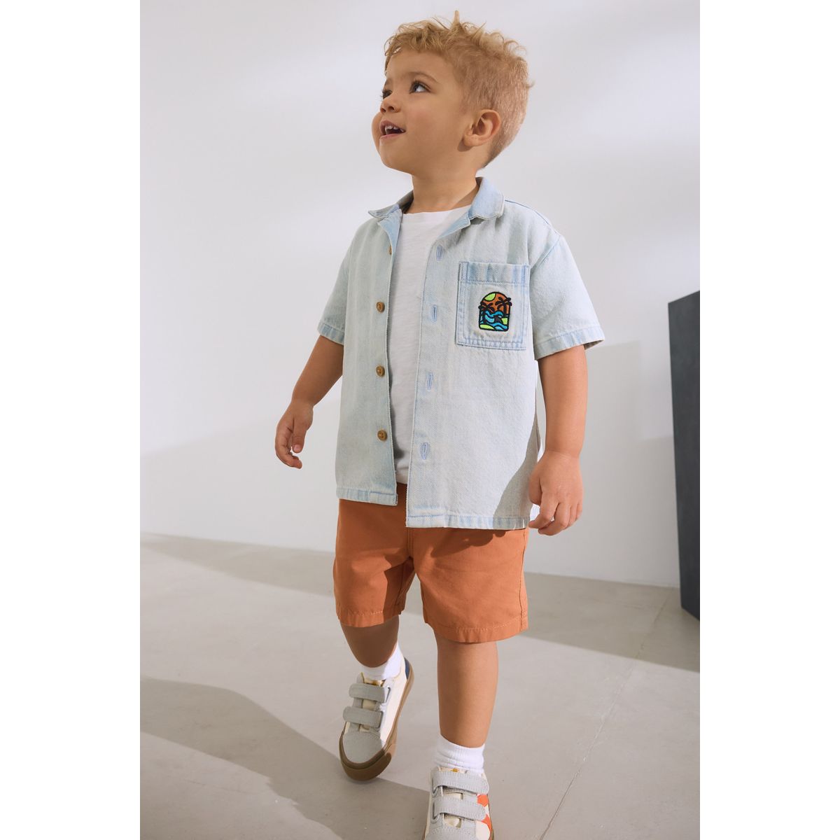 Chemise en denim dos imprimé imprimé denim bleu, NEXT