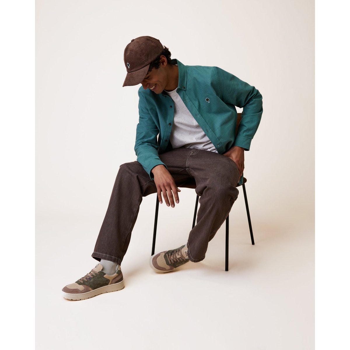 Chemise en tissu Oxford vert clair grisé, FAGUO
