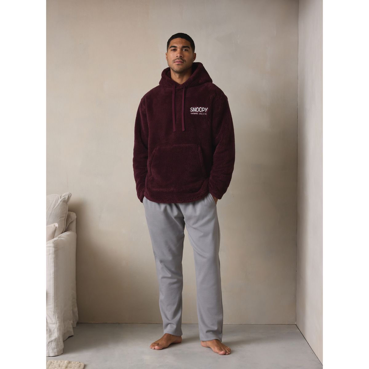 Sweat à capuche en peau lainée snoopy rouge bordeaux, NEXT