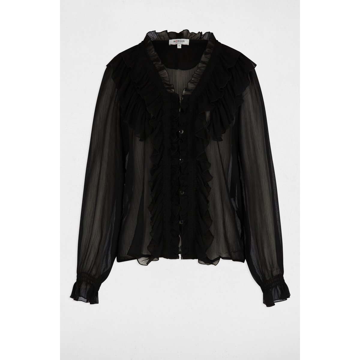 Chemise fluide col v noir, MORGAN