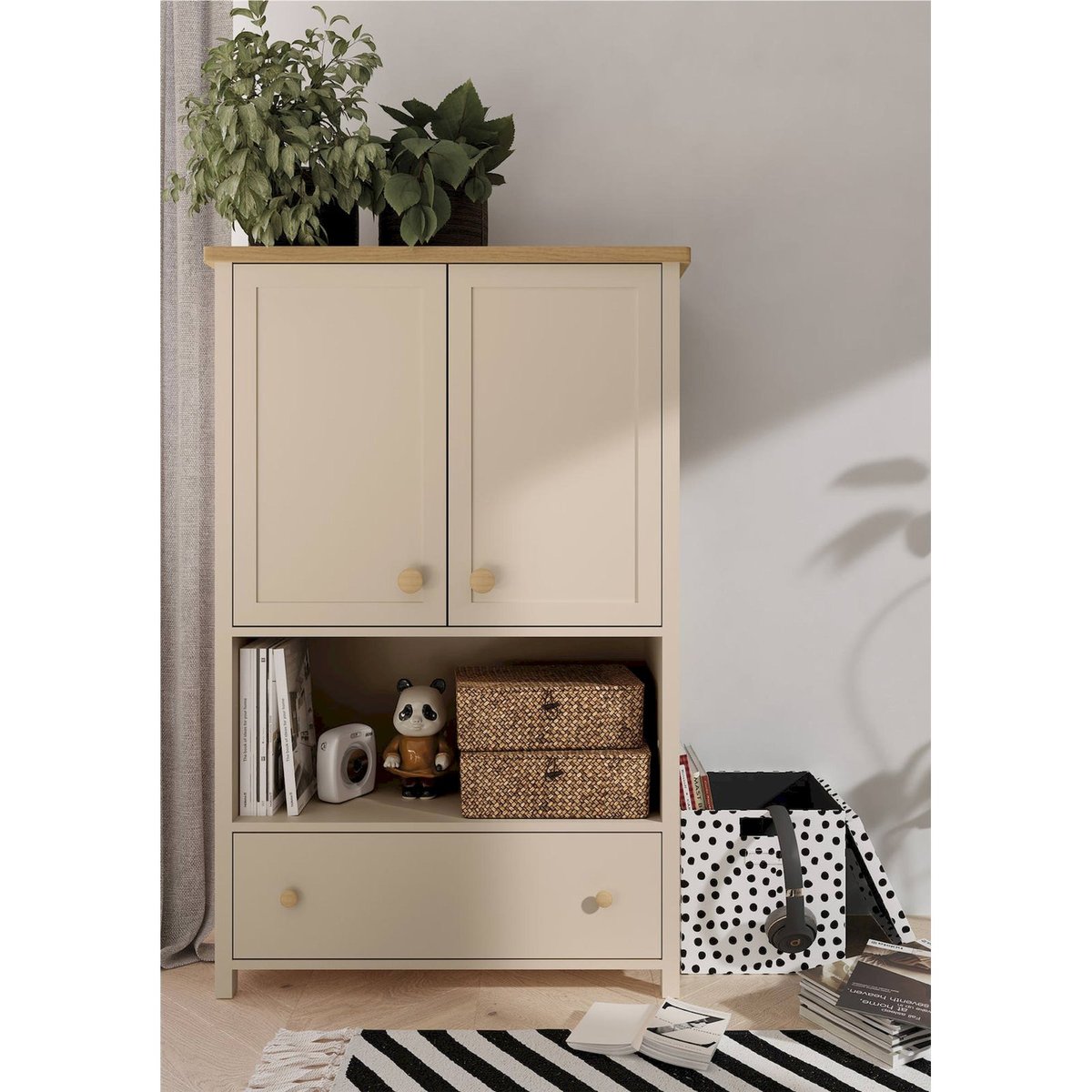 Commode enfant collection STORY, Bois massif beige sable et chêne blanchi, RECOLLECTION