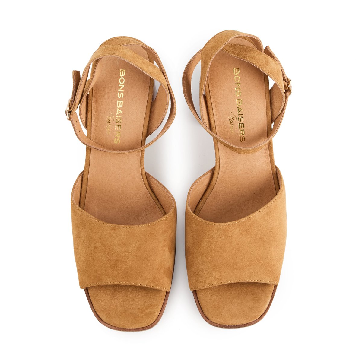 Sandales à Talons En Cuir Aimée Cuir Suede camel, BONS BAISERS