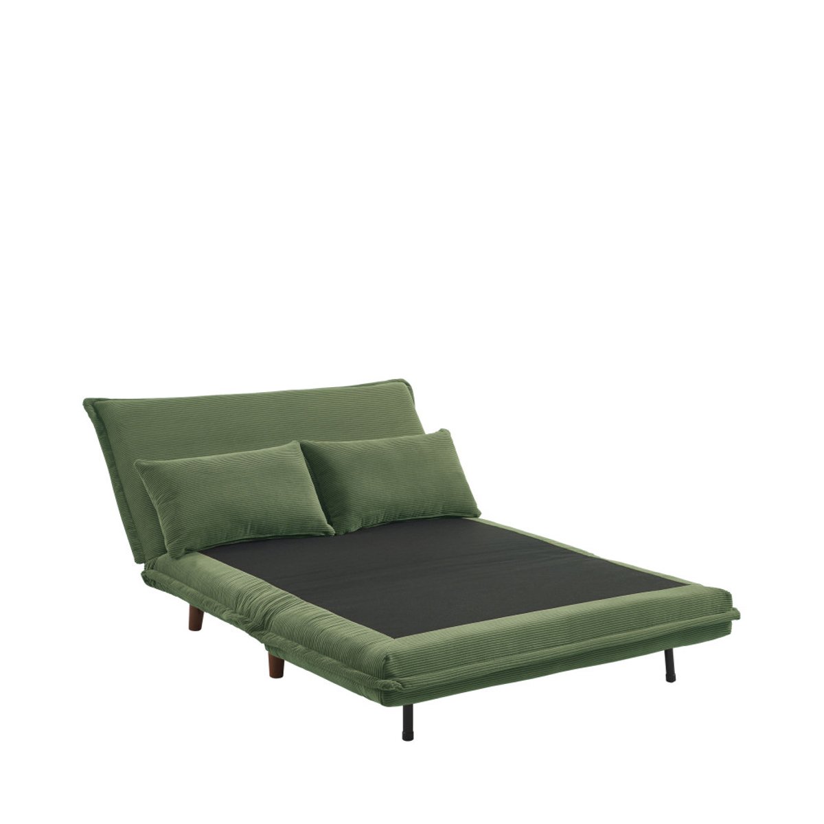 Canapé convertible 2 places en velours côtelé pieds bois foncé- NELLA vert, DRAWER