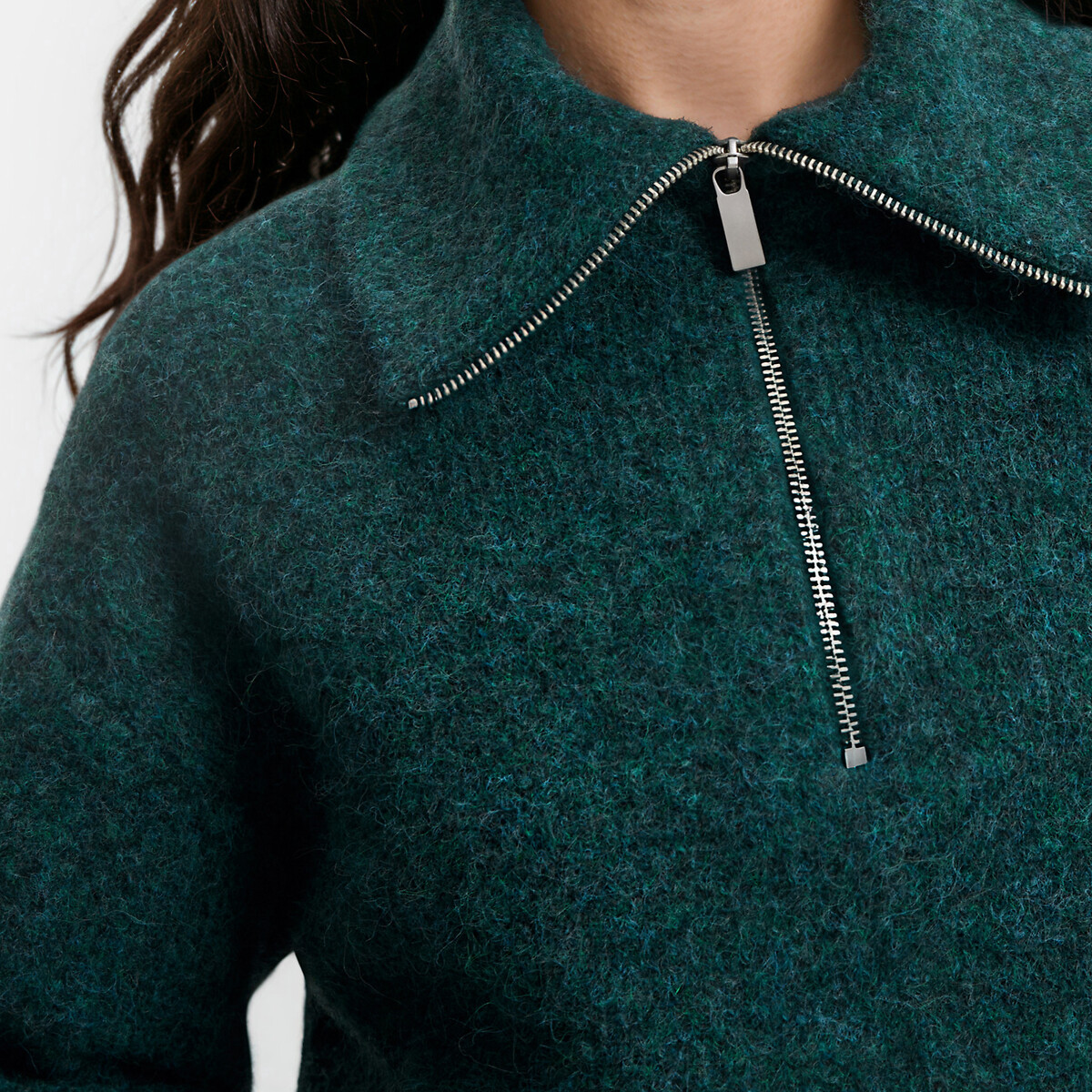 Camisola com gola subida com fecho verde-esmeralda, LA REDOUTE COLLECTIONS