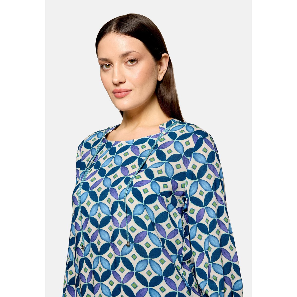 T-shirt façon blouse à laçage bleu/vert, CARTOON