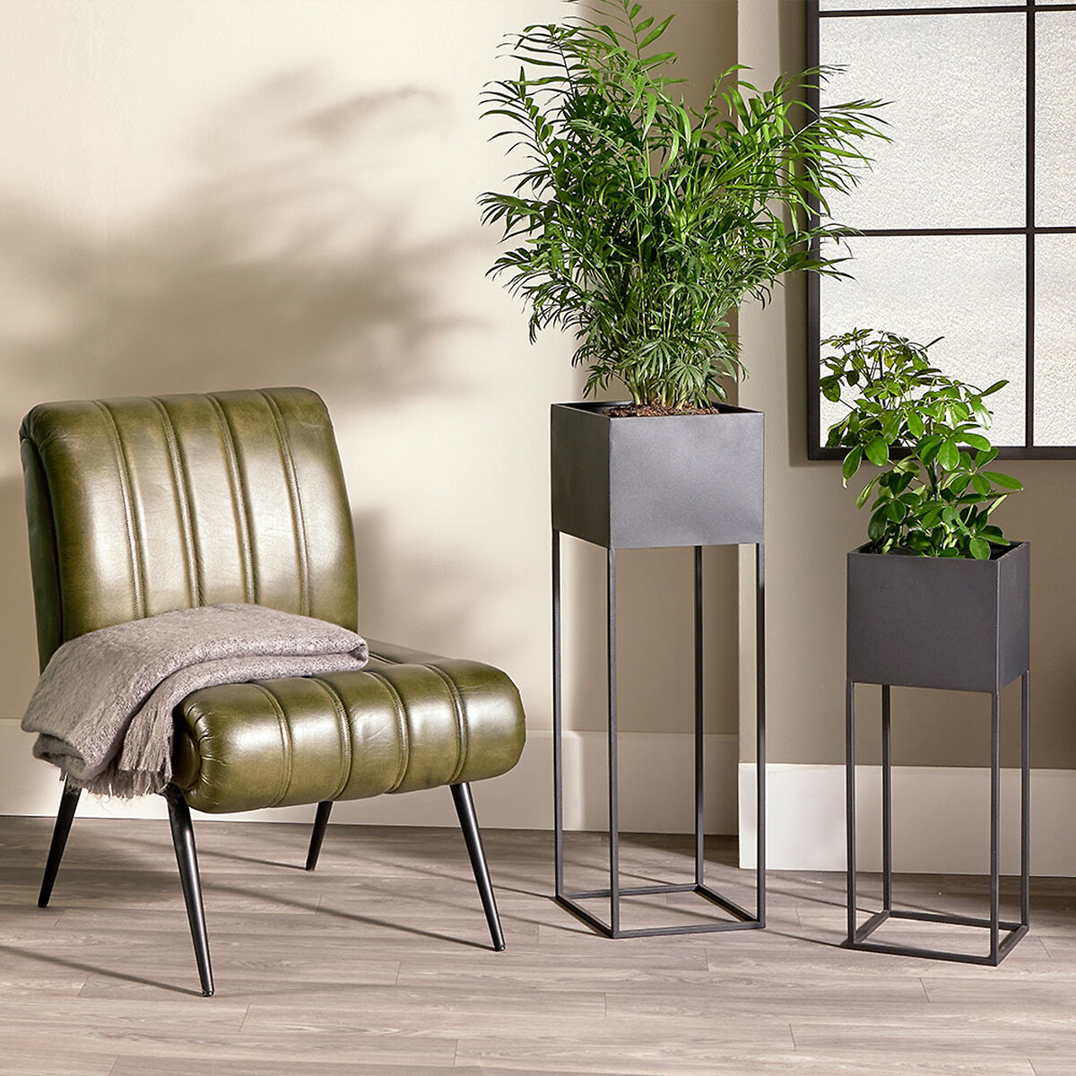 Set of 2 Graphite Metal Planters grey, ÉDITÉ