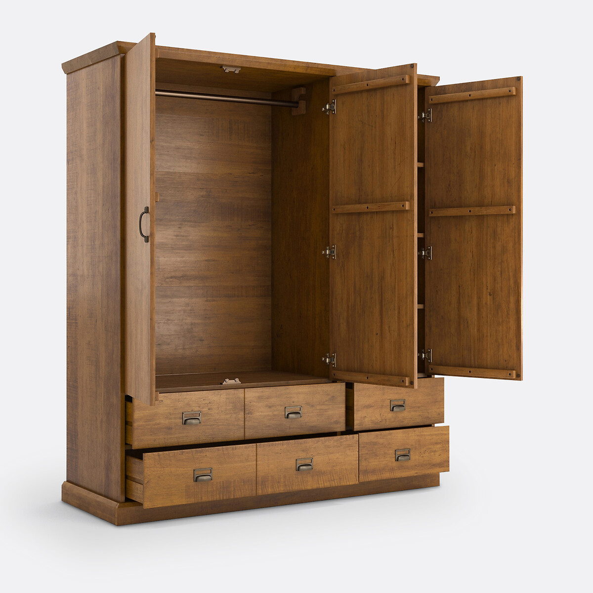 Armoire 3 portes, 4 tiroirs, 2/3 penderie, Lindley bois foncé chêne, LA REDOUTE INTERIEURS