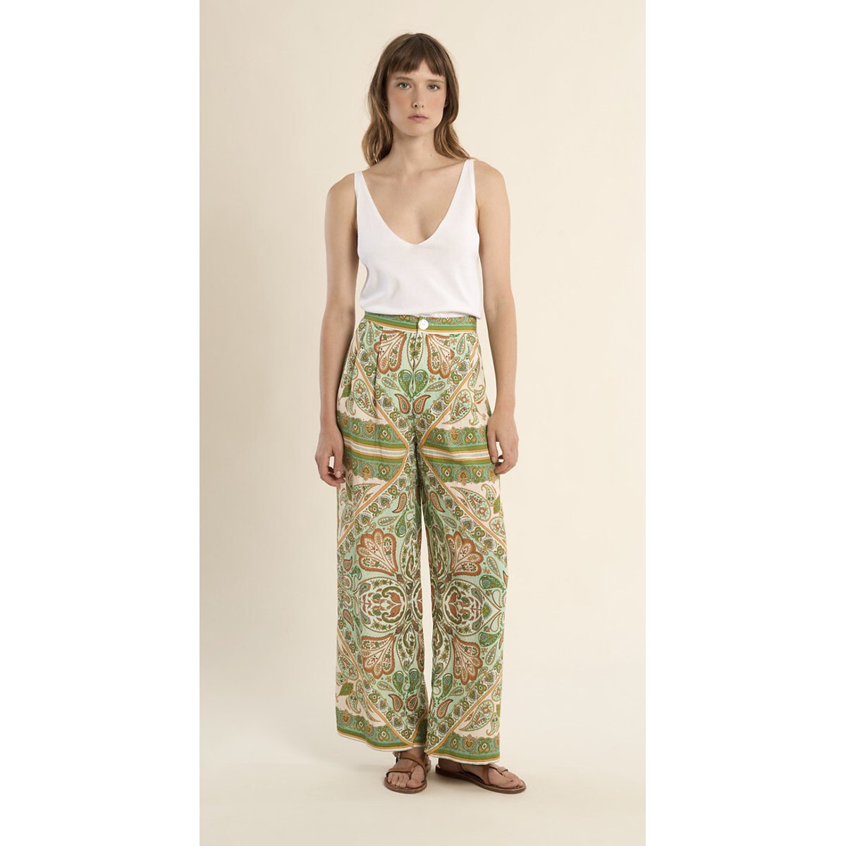 Pantalon large imprimé imprimé vert, MOLLY BRACKEN