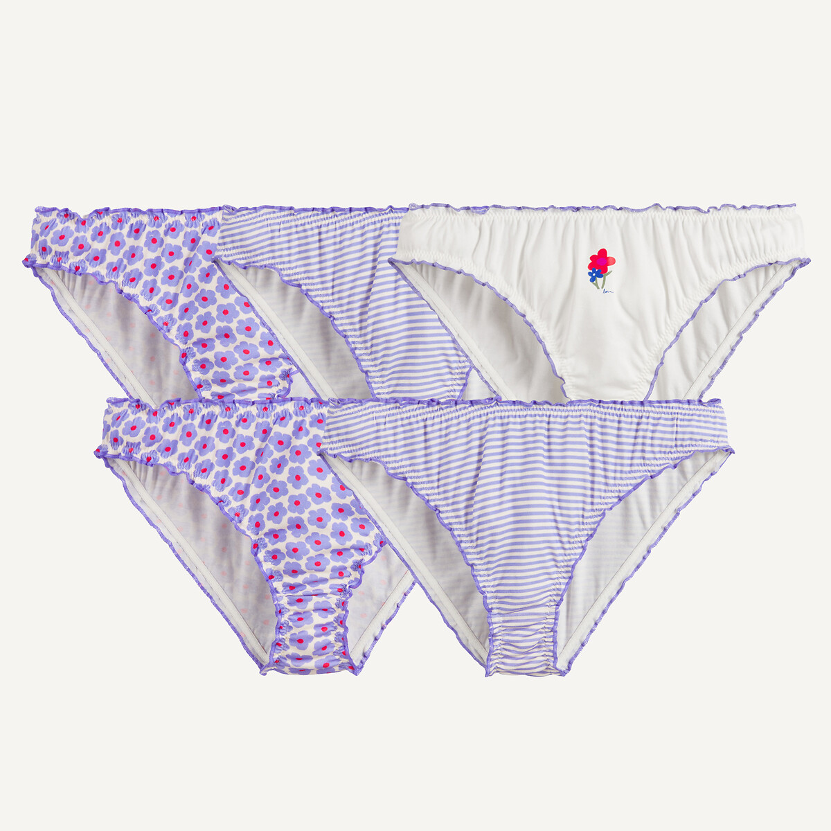 Lot de 5 culottes froncées imprimées fleurs et rayées assortis, LA REDOUTE COLLECTIONS