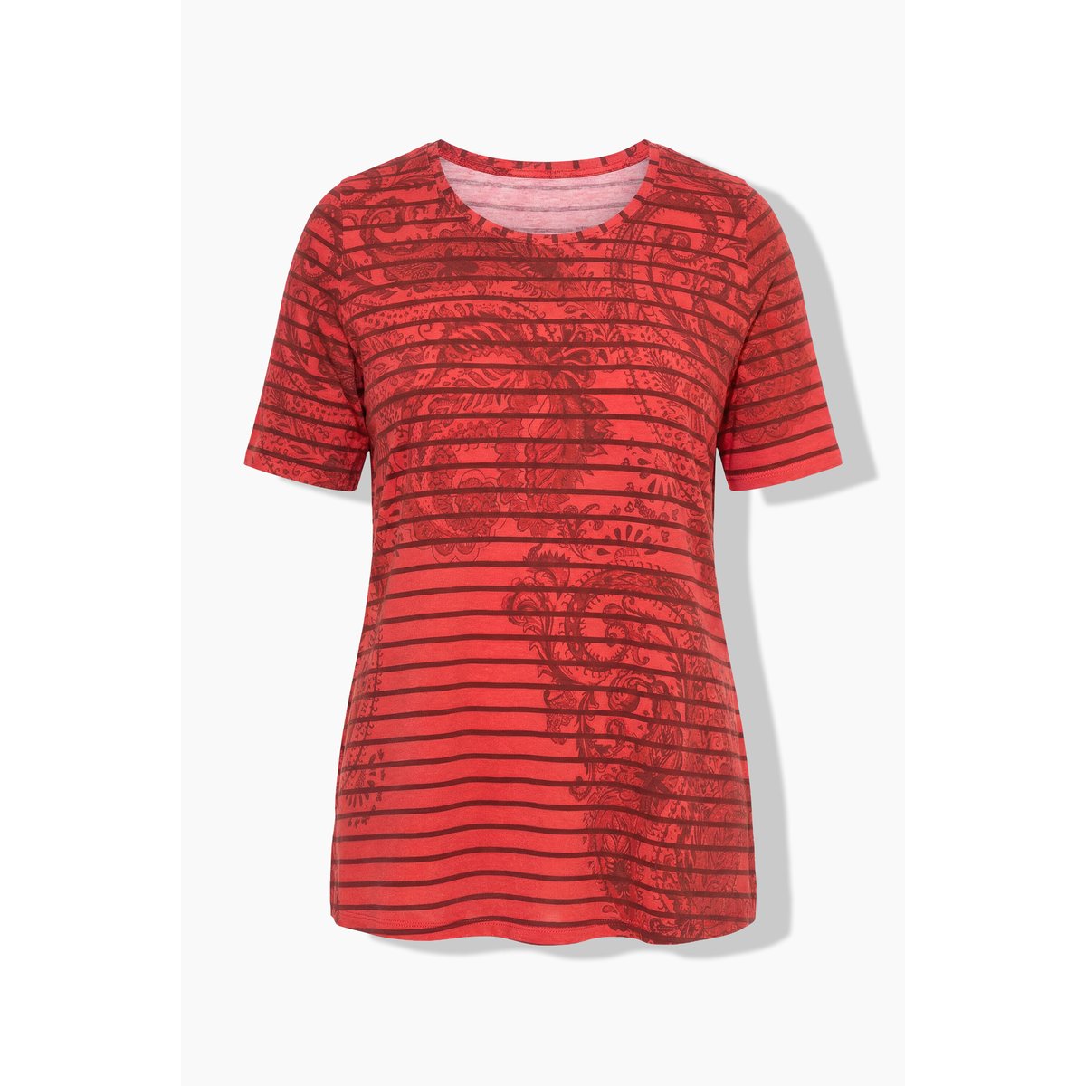 T-shirt rayé en coton Pima rouge pur, ULLA POPKEN