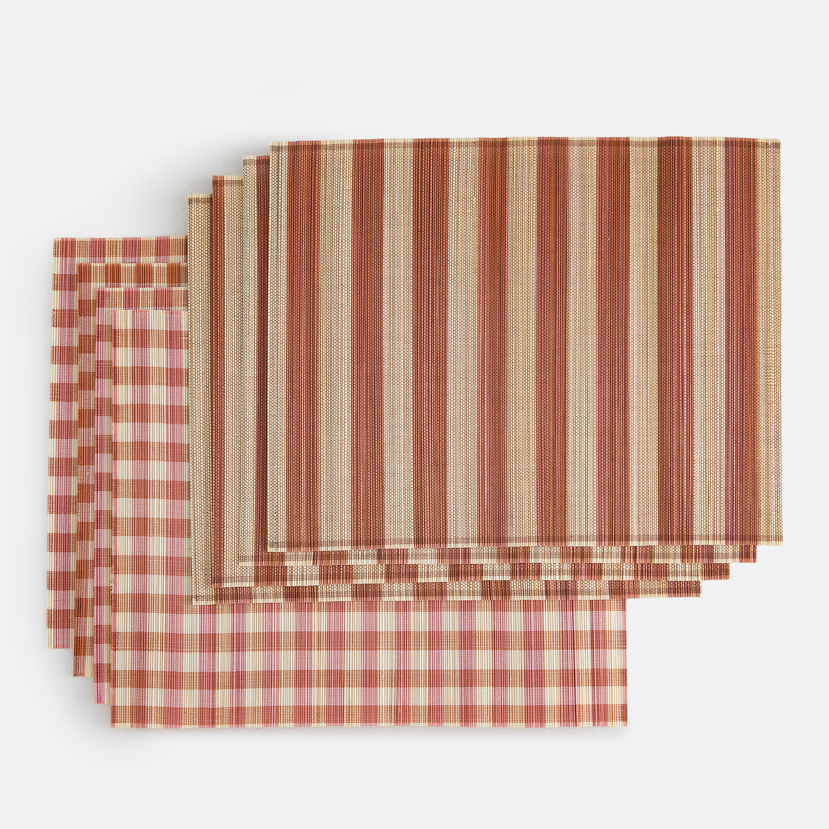 Lot de 4 sets de table, en bambou, à carreaux vichy, PAOLI ecru/terracotta, LA REDOUTE INTERIEURS