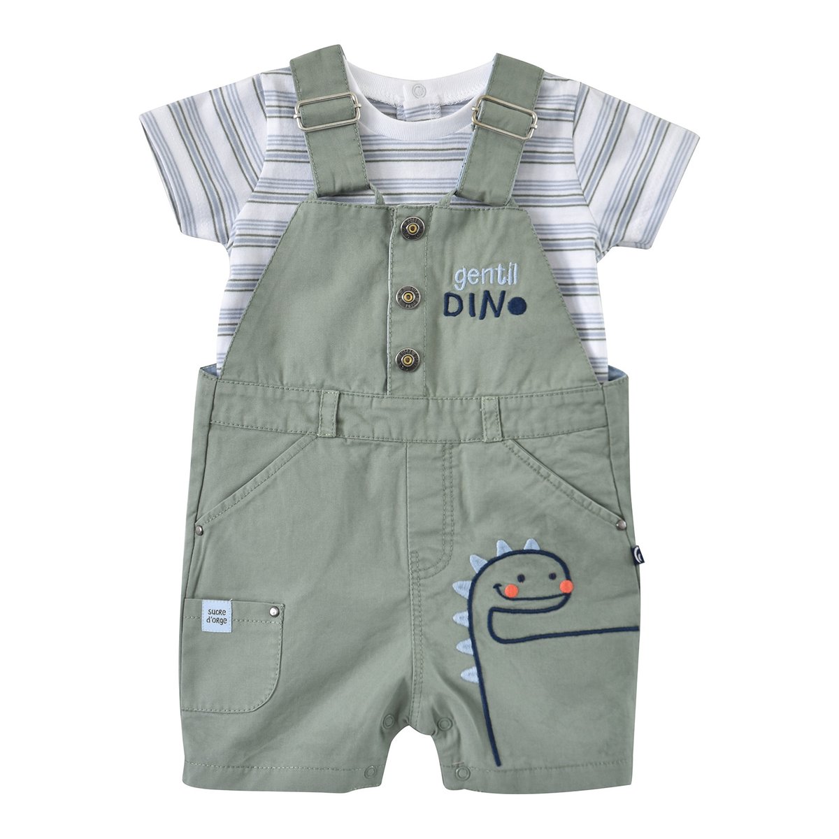 T shirt salopette bebe twill ethan vert, SUCRE D'ORGE