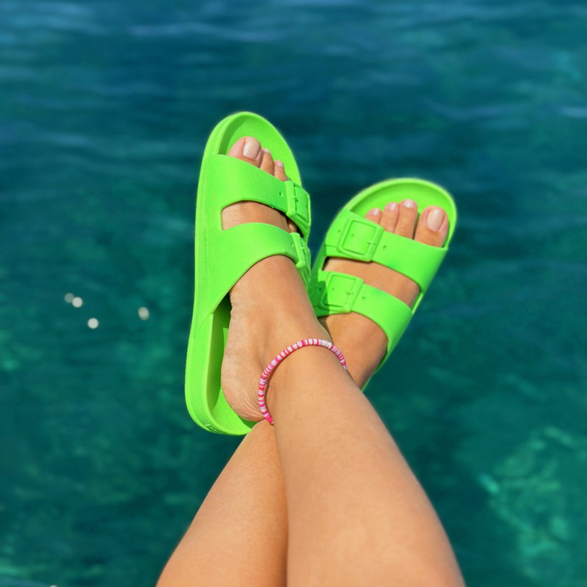 Sandales plates Enfant BAHIA vert fluo, CACATOES