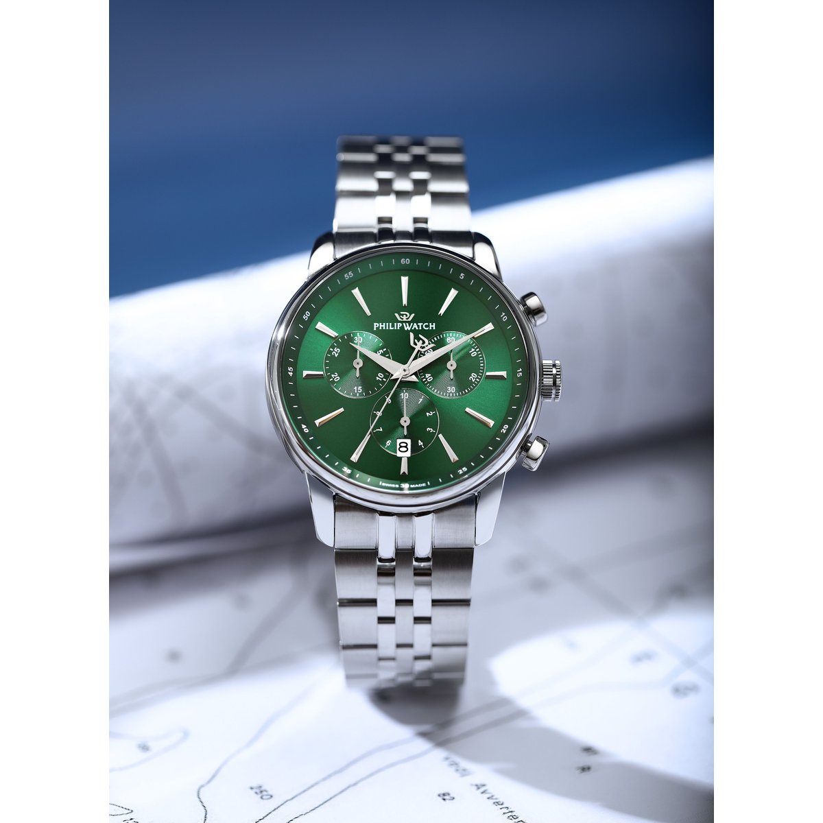 Montre-chronographe ANNIVERSARY vert, finition : sunray, PHILIP WATCH