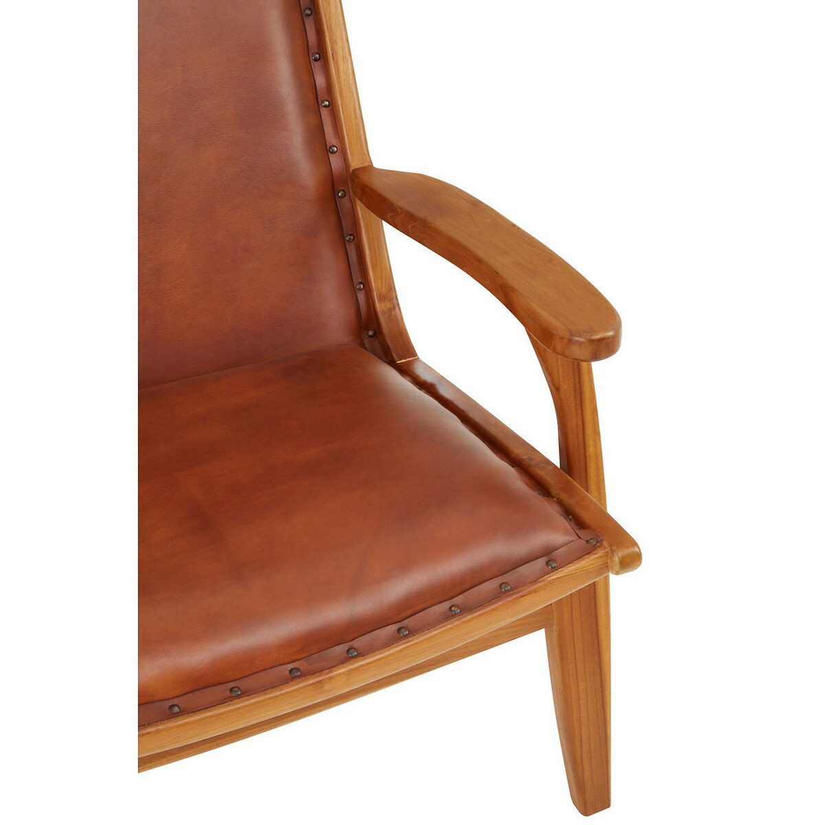 Laid Back Brown Leather and Natural Teak Wood Mid Century Chair tan, FIFTY FIVE SOUTH