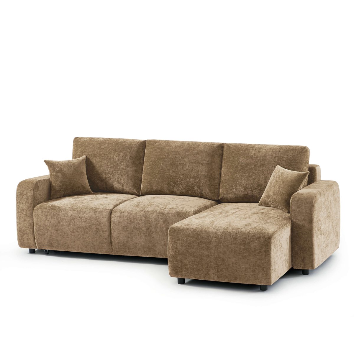 Canapé d'angle convertible tissu LIVIO marron, BAÏTA