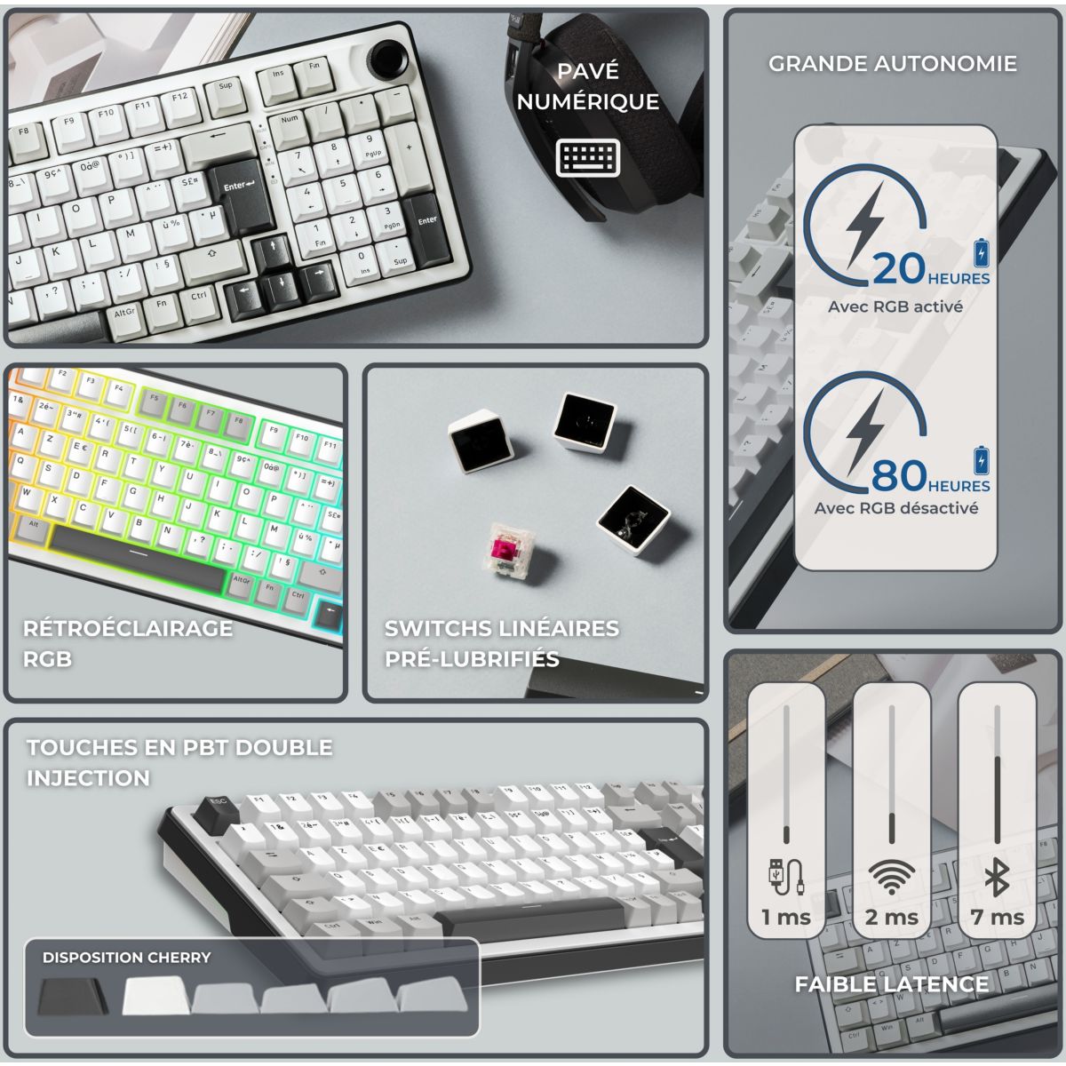 Clavier gamer sans fil KEYZ ELITE 400 WG couleur unique, THE G-LAB