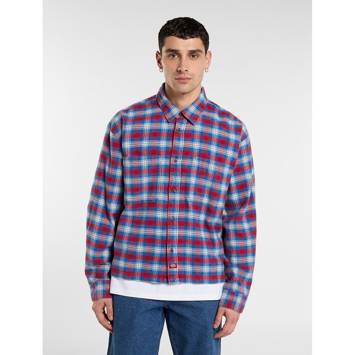 Chemise courte, en flanelle, JEROME rouge/bleu, DICKIES