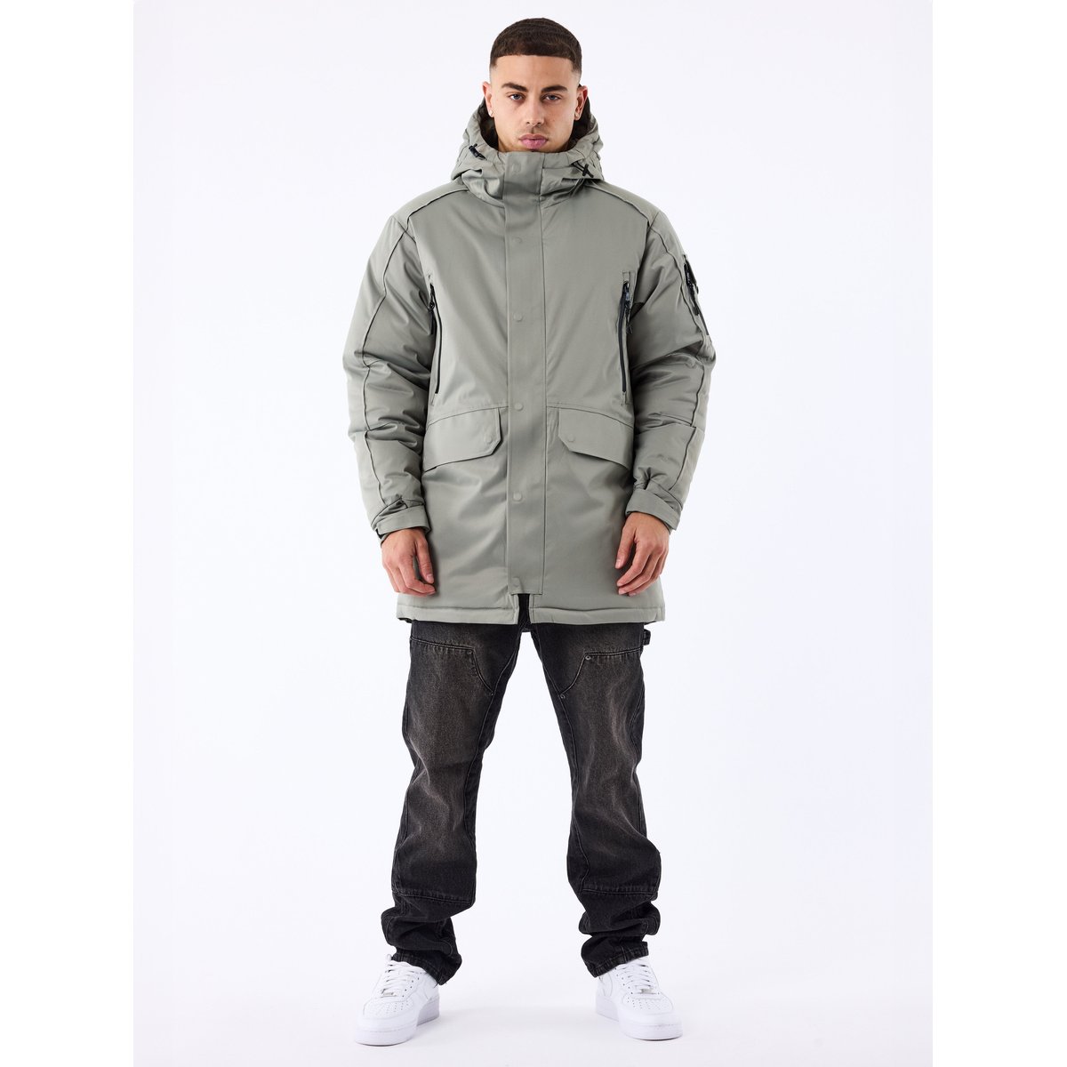 Doudoune longue multipoches khaki clair, PROJECT X