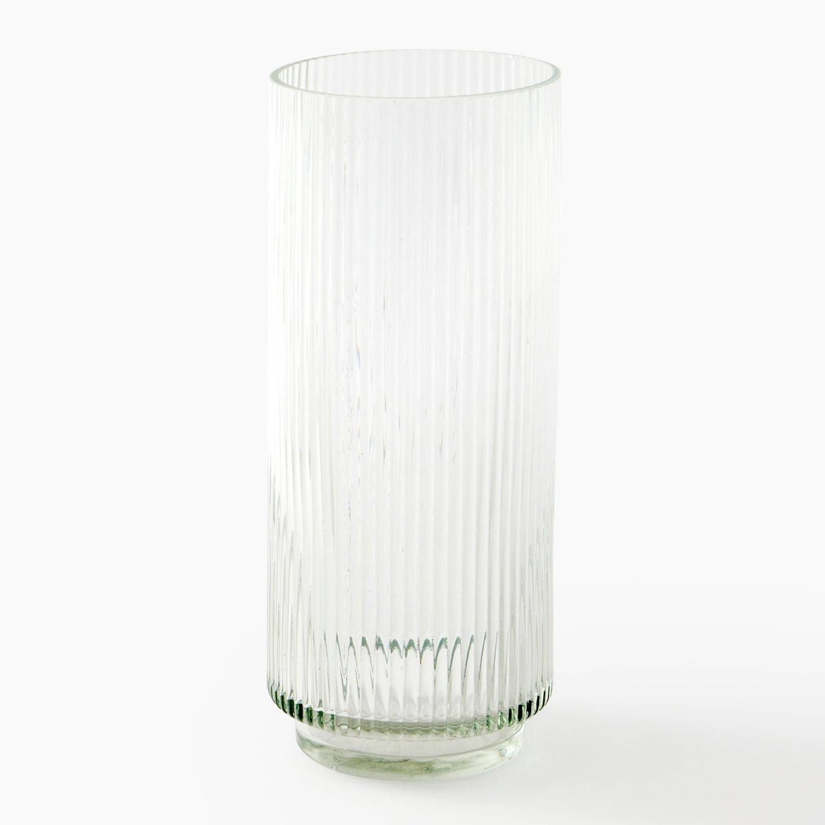 Vase droit et strié, 10x28cm, en verre transparent, MONOPRIX