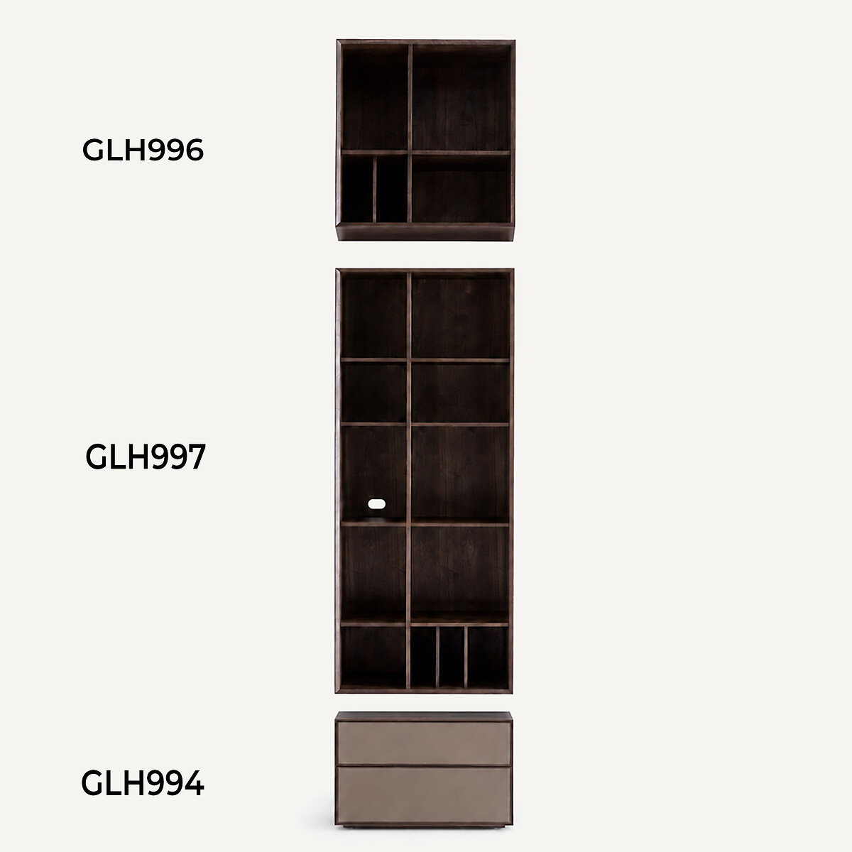 Etagère 5 niches, en plaqué noyer, pour bibliothèque modulable MIKUBE noyer, AM.PM