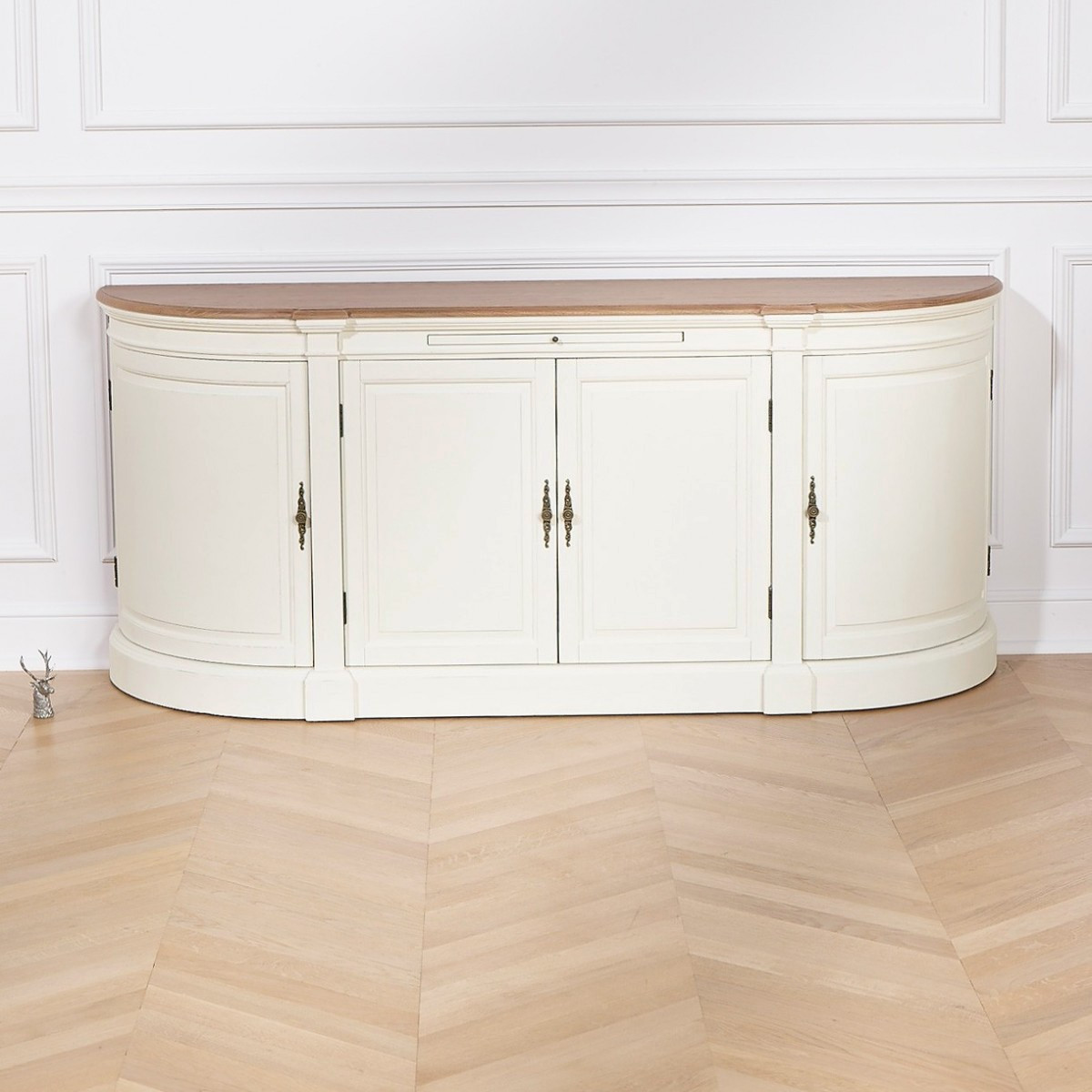 Buffet style shabby chic en bois, 4 portes JOSEPHINE blanc, ROBIN DES BOIS