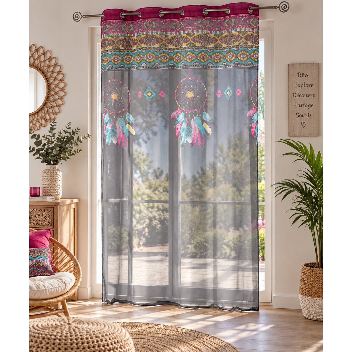 Panneau a oeillets Voile Top dream ethnique gris, EDEN