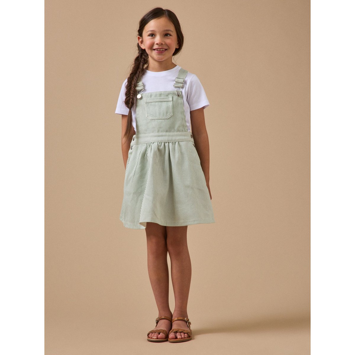 Robe salopette denim rayée rayure verte, CYRILLUS