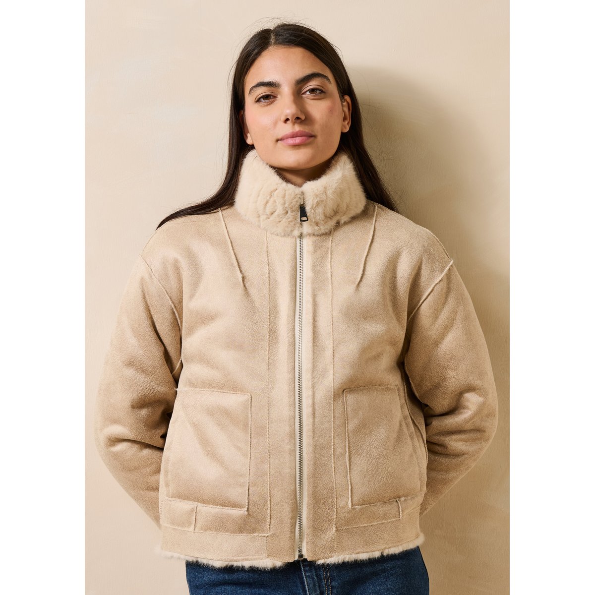 Blouson court réversible col montant ecru, LA FEE MARABOUTEE