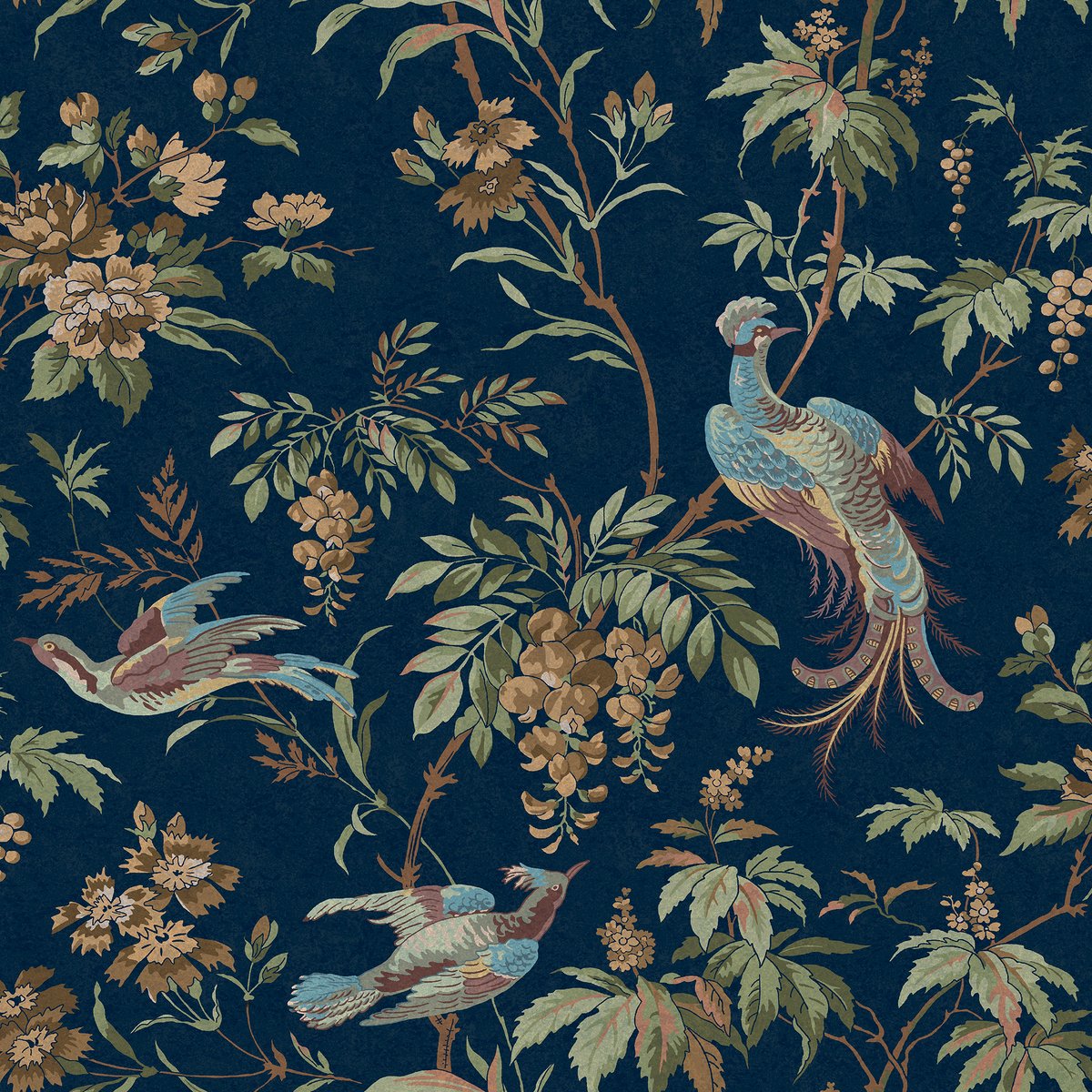 Papier peint Oiseaux majestueux bleu, vert, ocre, LAURA ASHLEY