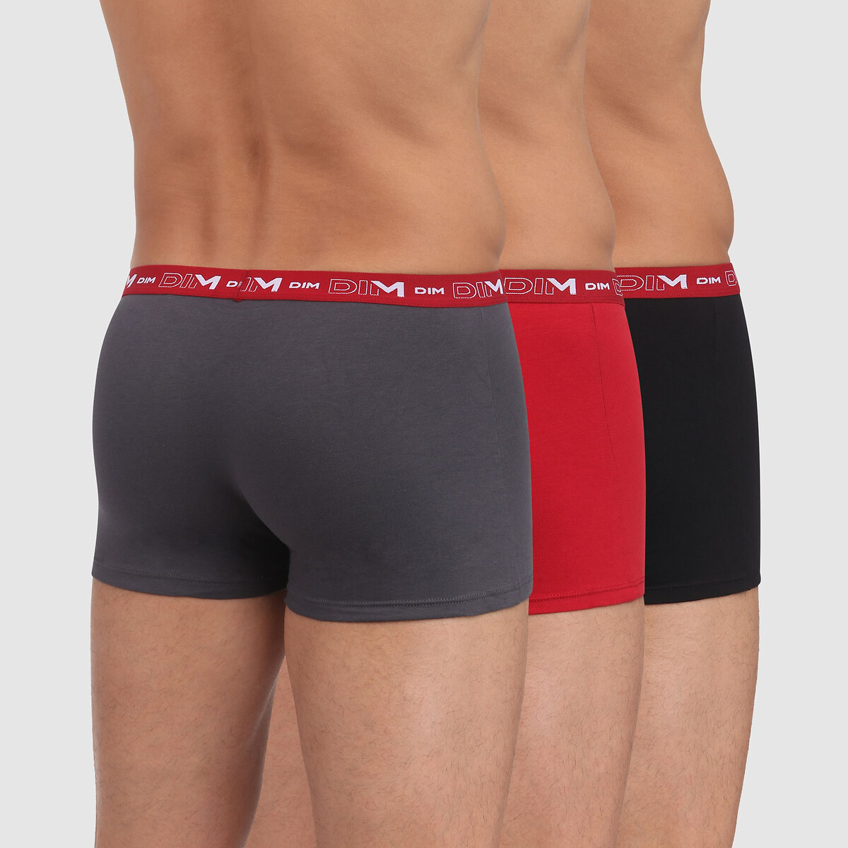 Confezione da 3 boxer in cotone elasticizzato grigio + rosso + nero , DIM