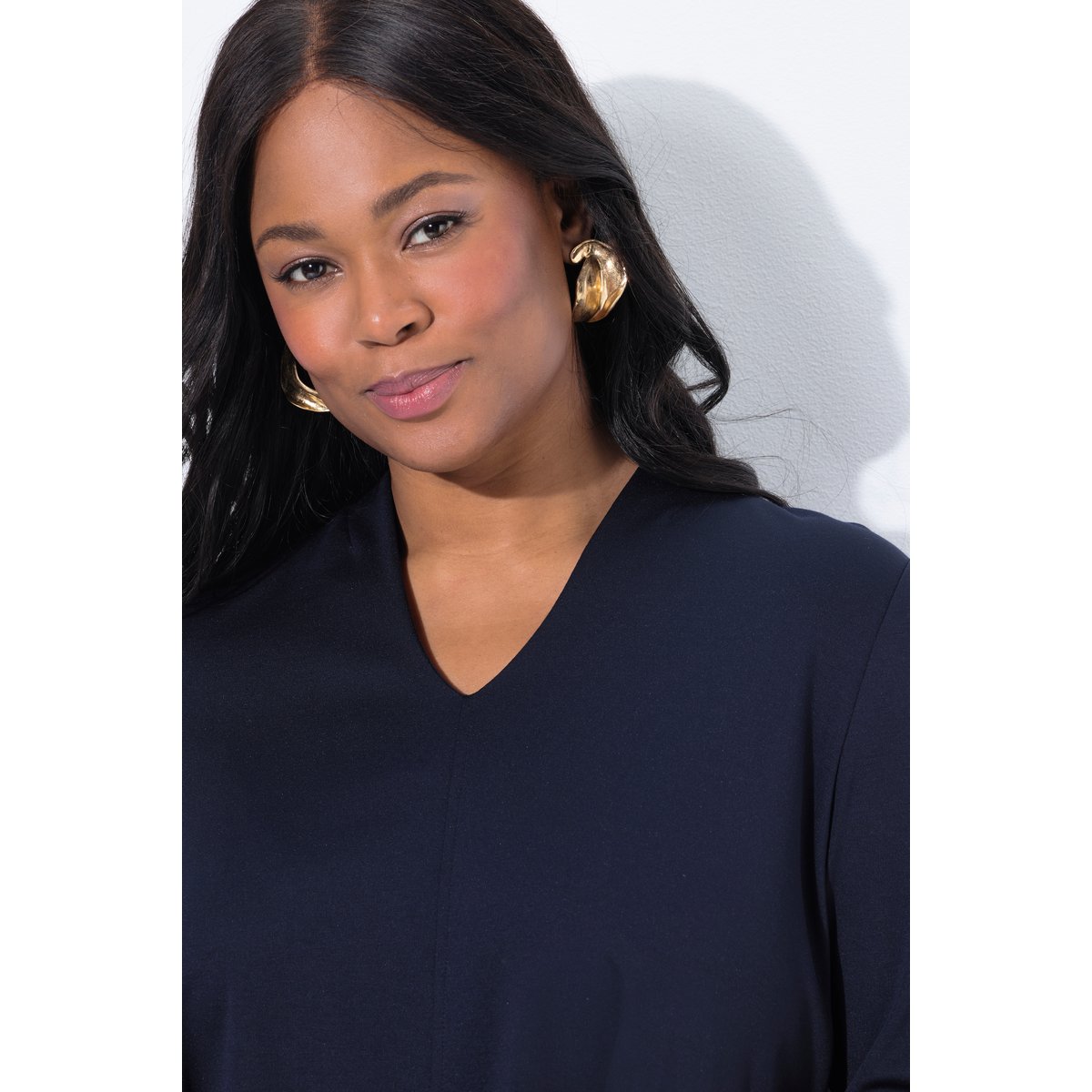 T-shirt col calice et manches 3/4 marine foncé, ULLA POPKEN