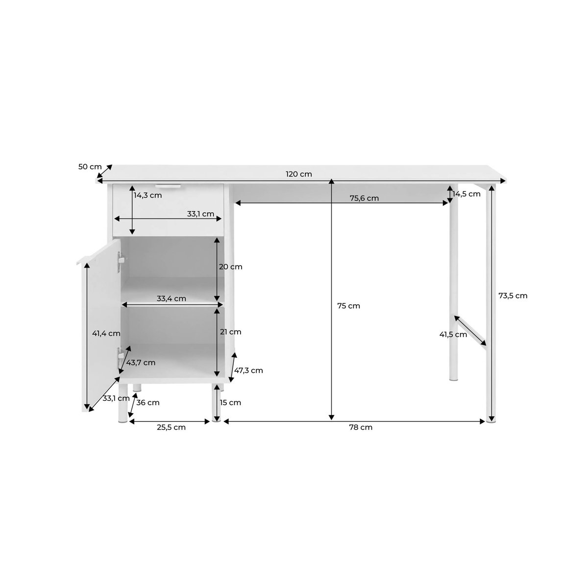Bureau décor bois et métal 1 tiroir 1 porte ELLIE beige, SWEEEK