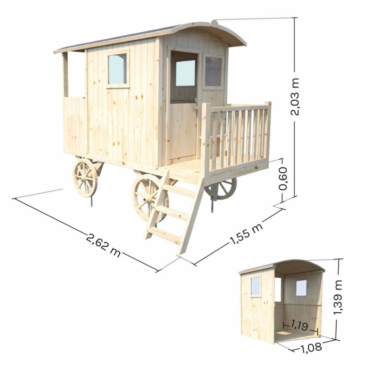 Cabane roulotte en bois sur pilotis pour enfants CARRY marron, SOULET