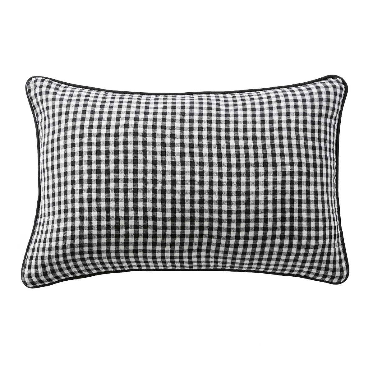 Coussin en gaze de coton Vicky vichy noir, EDEN