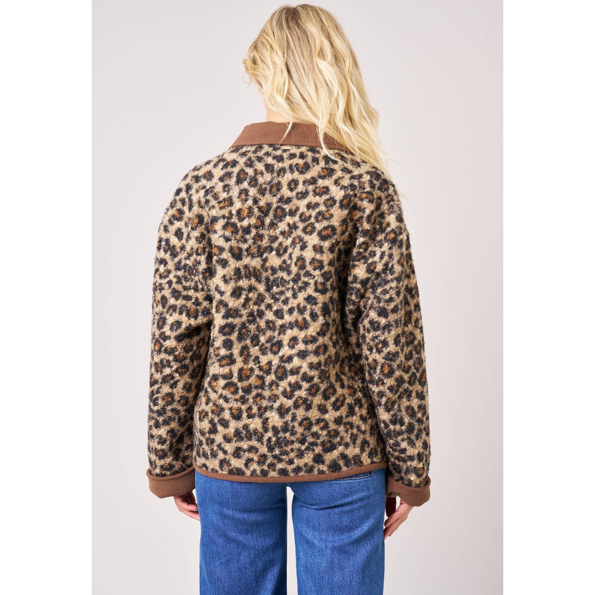 Veste courte régular femme effet léopard THALYA brown, DEELUXE