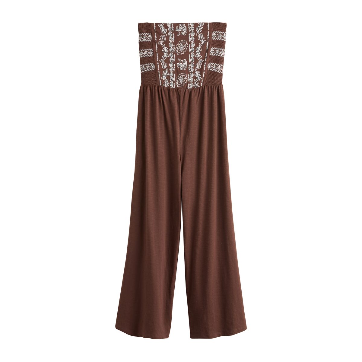 Combi-pantalon bandeau large en jersey broderie marron chocolat, NEXT